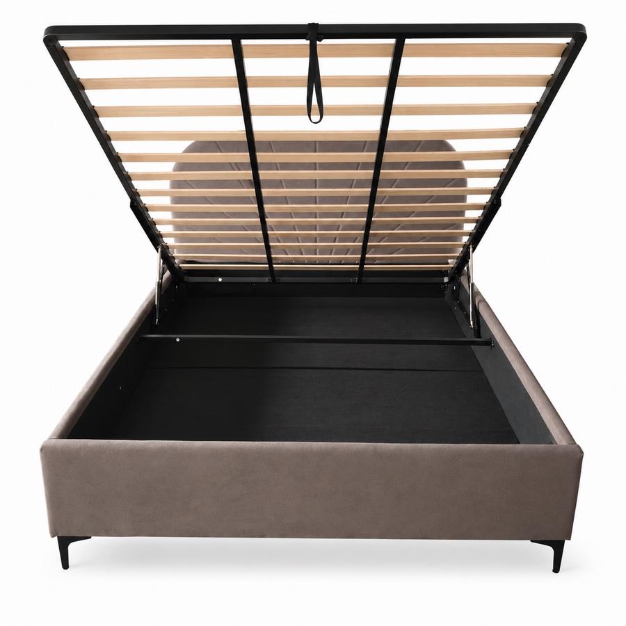 Letto matrimoniale imbottito marrone con contenitore 160x200 cm - Orion