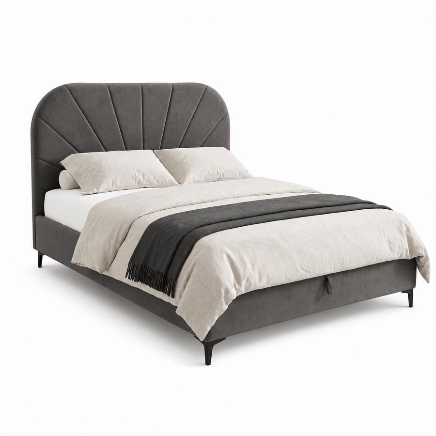 Letto matrimoniale imbottito grigio con contenitore 160x200 cm - Orion