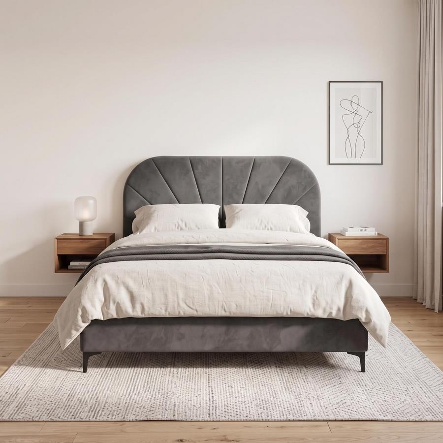 Letto matrimoniale imbottito grigio con contenitore 160x200 cm - Orion