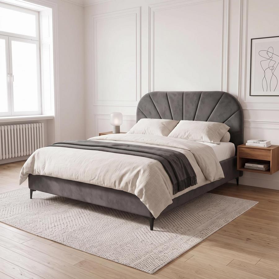 Letto matrimoniale imbottito grigio con contenitore 160x200 cm - Orion