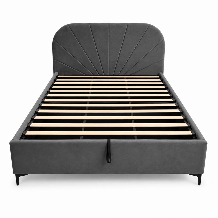 Letto matrimoniale imbottito grigio con contenitore 160x200 cm - Orion