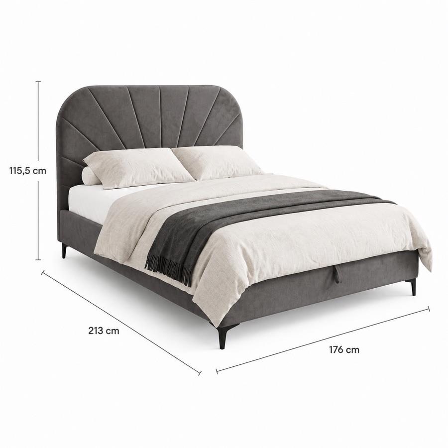Letto matrimoniale imbottito grigio con contenitore 160x200 cm - Orion