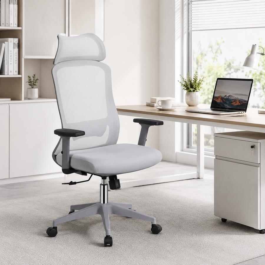 Sedia ufficio ergonomica in rete grigio chiaro 65x67x115-125 cm - Jeff