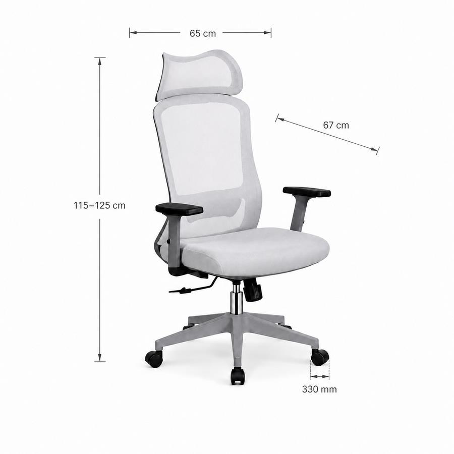Sedia ufficio ergonomica in rete grigio chiaro 65x67x115-125 cm - Jeff