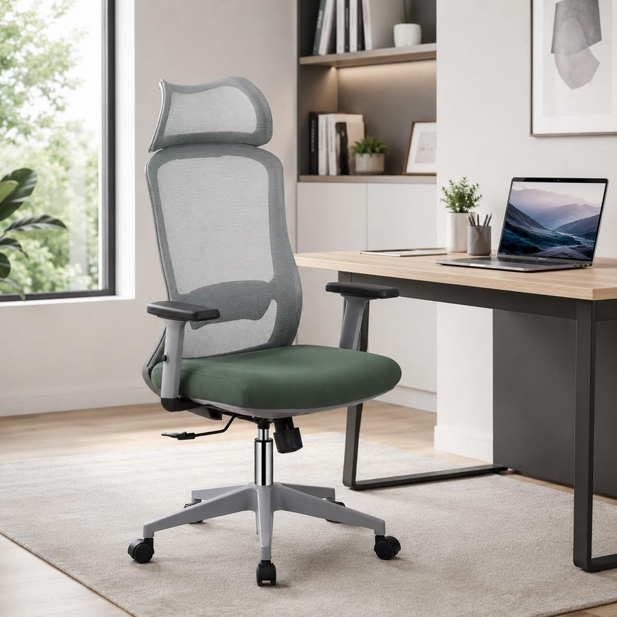Sedia ufficio ergonomica in rete verde 65x67x115-125 cm - Jeff