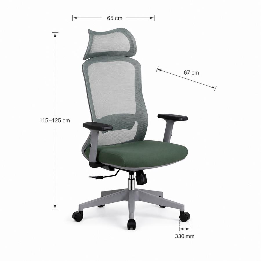 Sedia ufficio ergonomica in rete verde 65x67x115-125 cm - Jeff