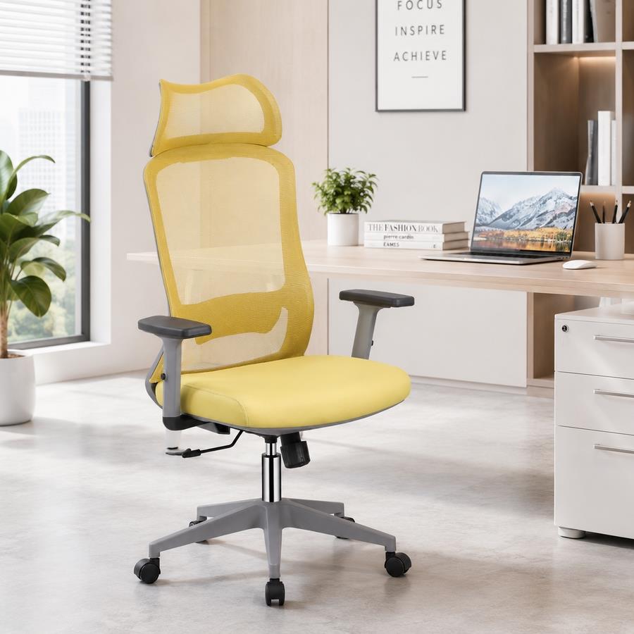 Sedia ufficio ergonomica in rete senape 65x67x115-125 cm - Jeff