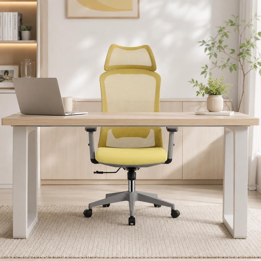 Sedia ufficio ergonomica in rete senape 65x67x115-125 cm - Jeff