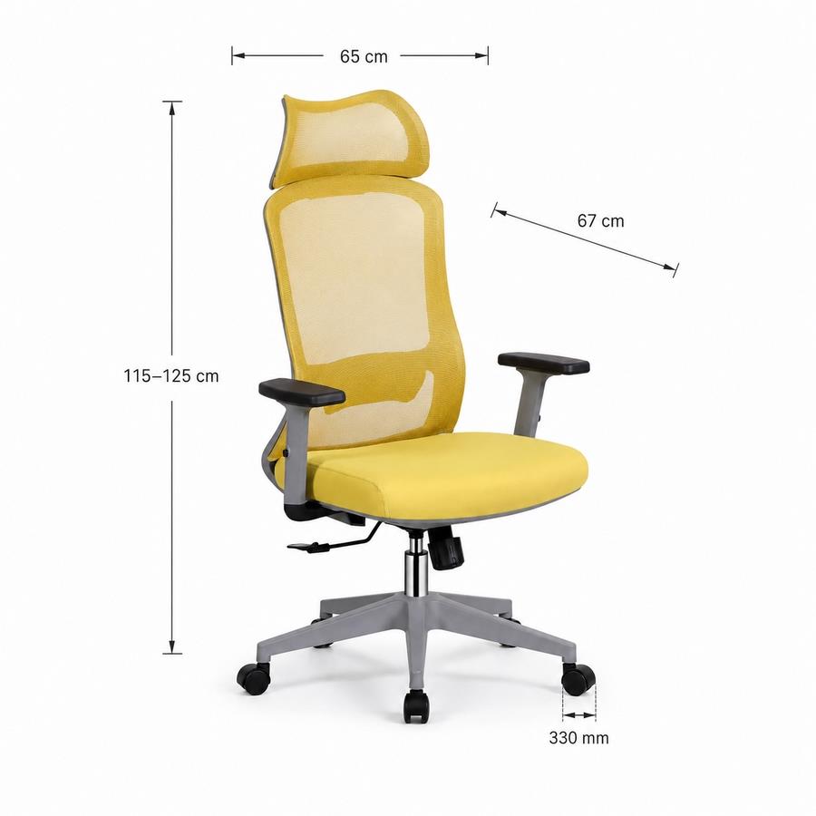 Sedia ufficio ergonomica in rete senape 65x67x115-125 cm - Jeff