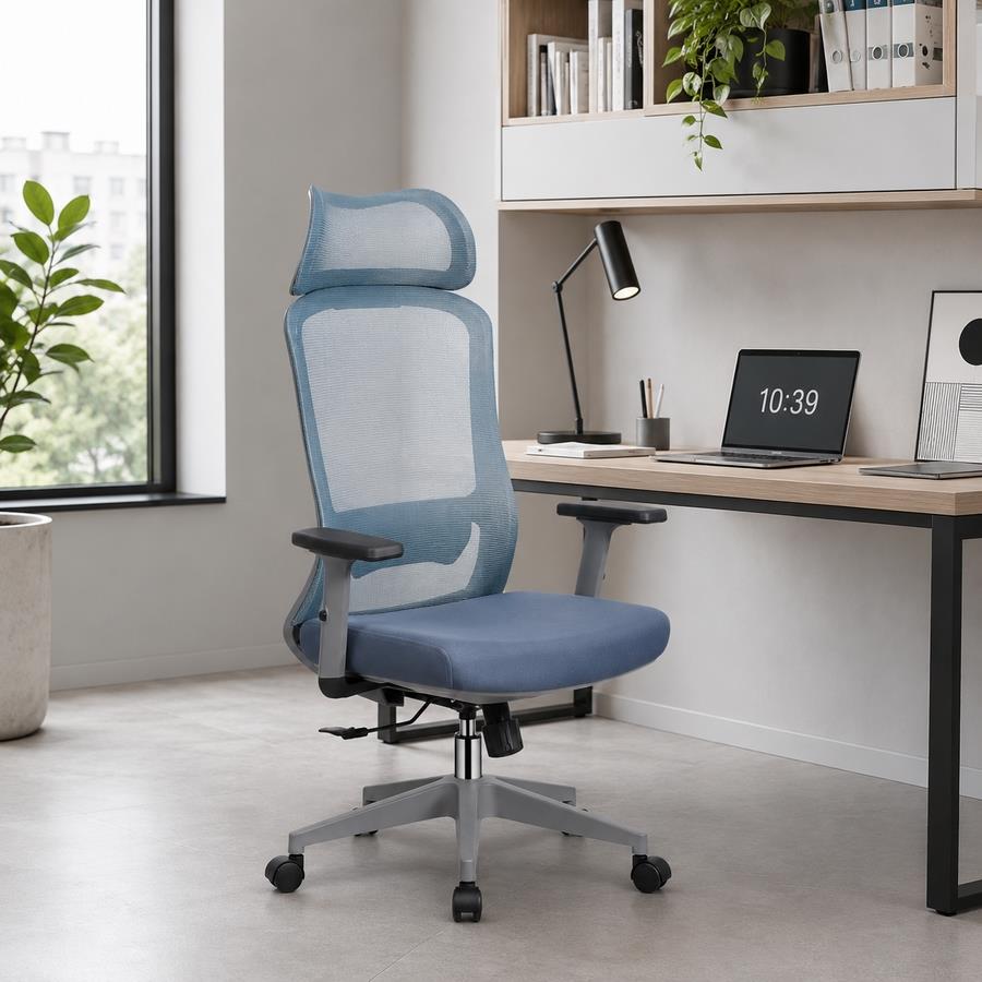 Sedia ufficio ergonomica in rete blu 65x67x115-125 cm - Jeff
