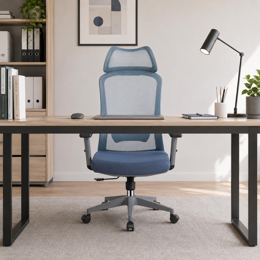 Sedia ufficio ergonomica in rete blu 65x67x115-125 cm - Jeff