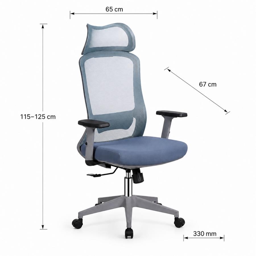 Sedia ufficio ergonomica in rete blu 65x67x115-125 cm - Jeff