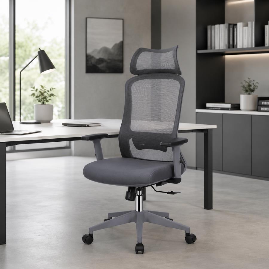 Sedia ufficio ergonomica in rete grigio scuro 65x67x115-125 cm - Jeff