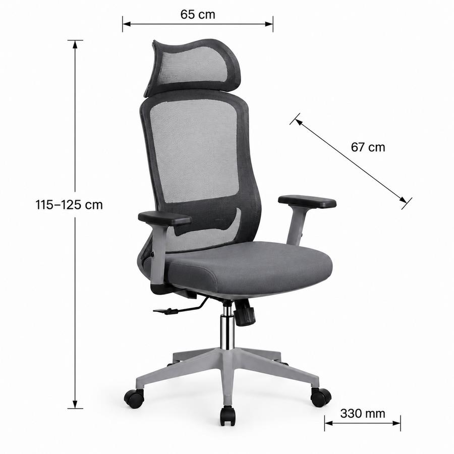 Sedia ufficio ergonomica in rete grigio scuro 65x67x115-125 cm - Jeff