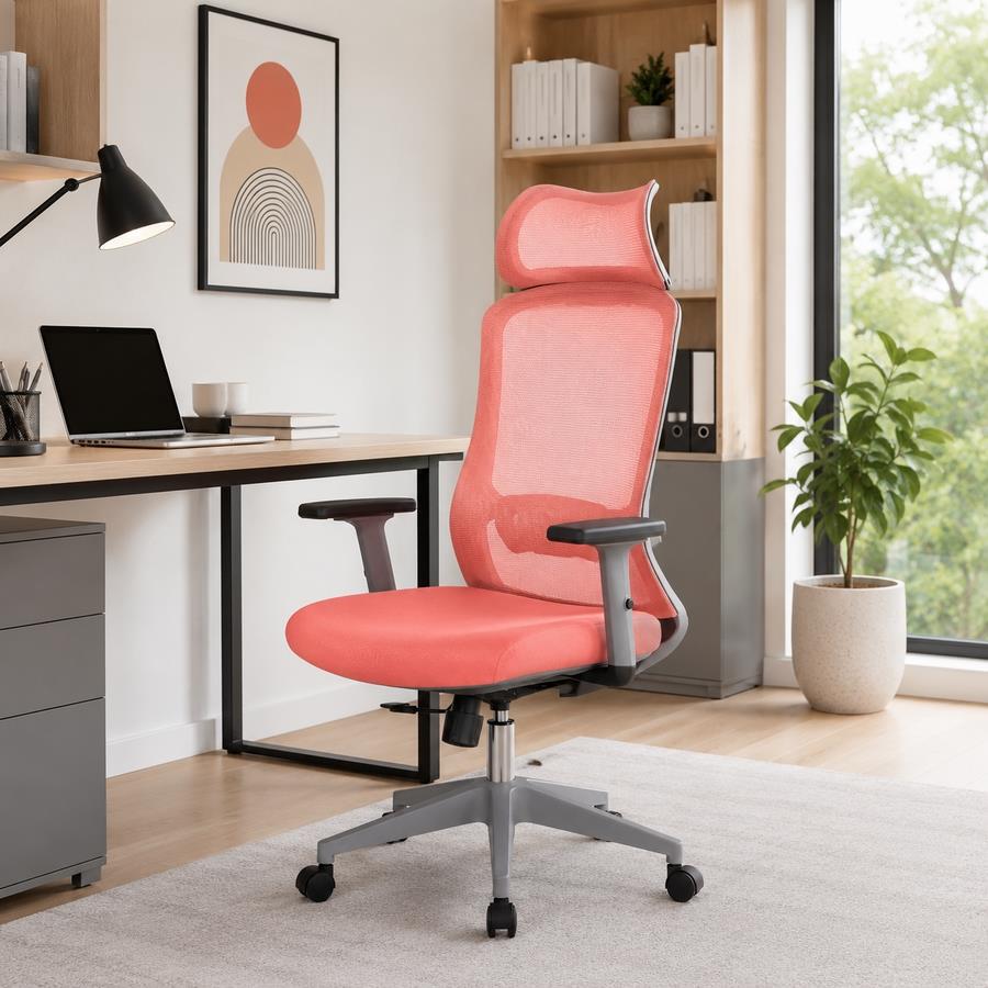 Sedia ufficio ergonomica in rete rosso 65x67x115-125 cm - Jeff