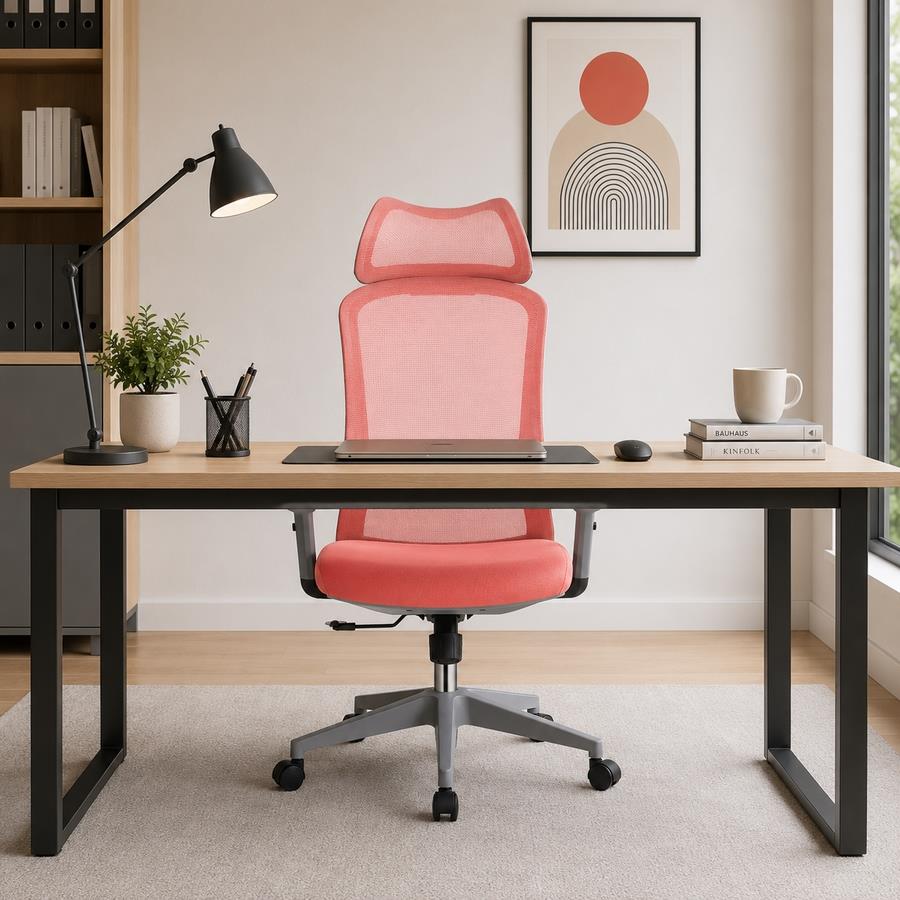 Sedia ufficio ergonomica in rete rosso 65x67x115-125 cm - Jeff