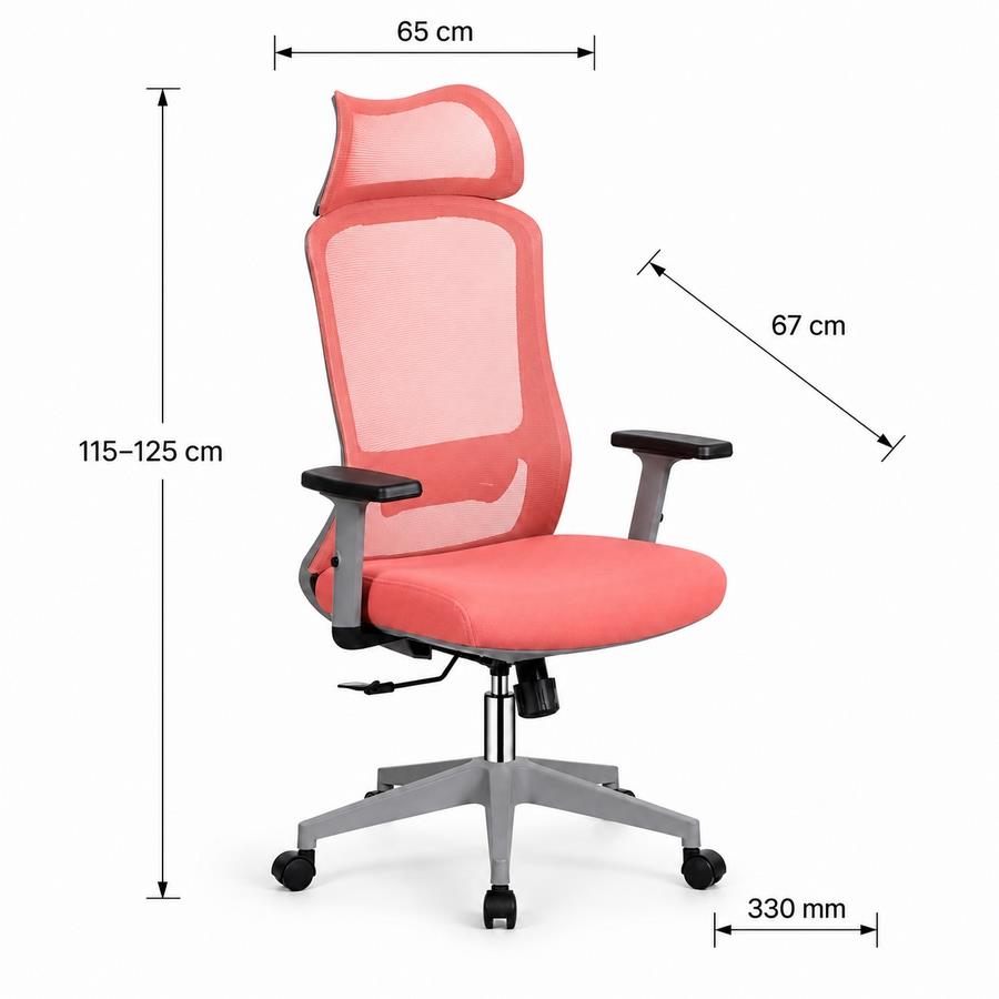 Sedia ufficio ergonomica in rete rosso 65x67x115-125 cm - Jeff