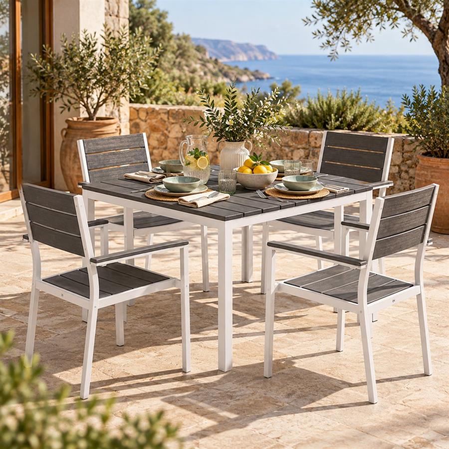 Set 2 sedie da giardino HDPE e metallo bianco e grigio - Andy