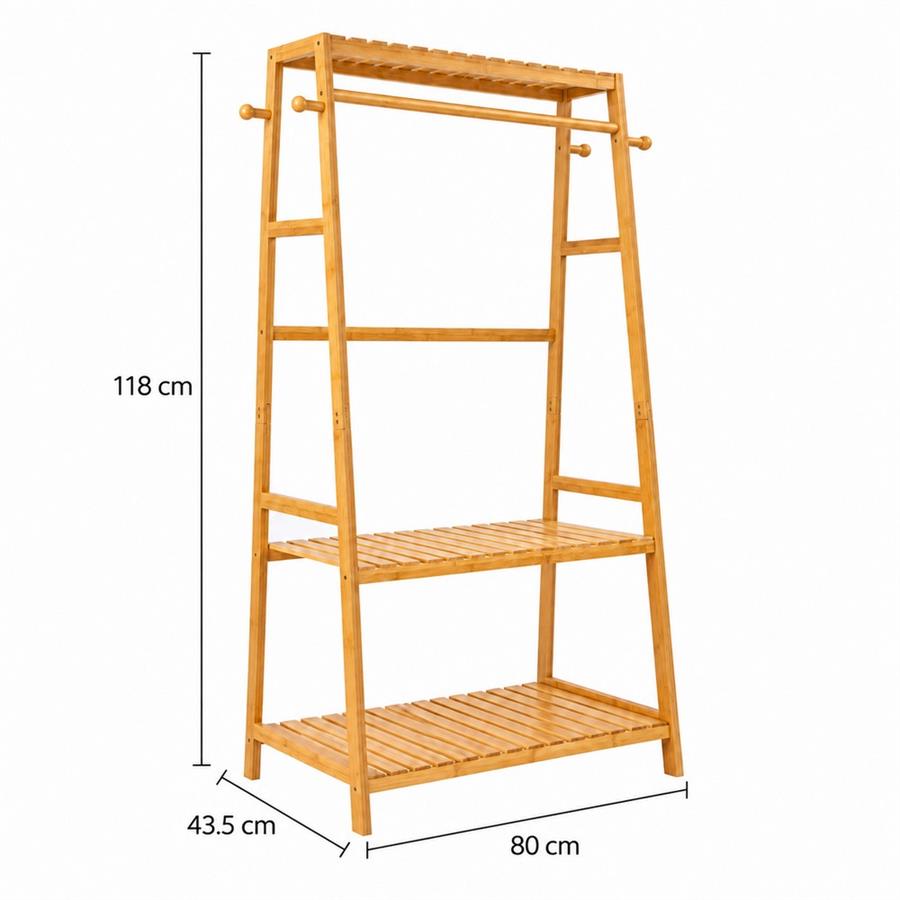 Appendiabiti in bambù con ripiani 80x43,5x118 cm - Samoa