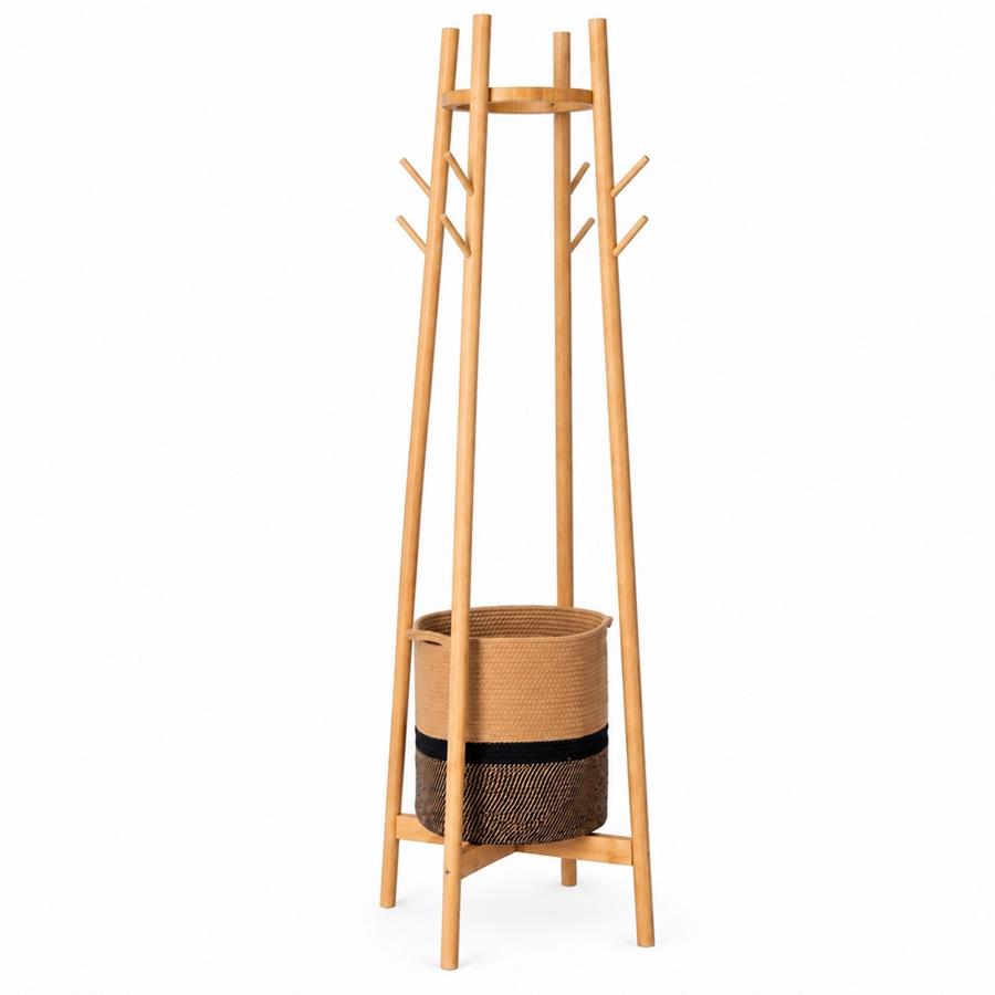 Appendiabiti in bambù con cesta 35x35x160 cm - Sapa