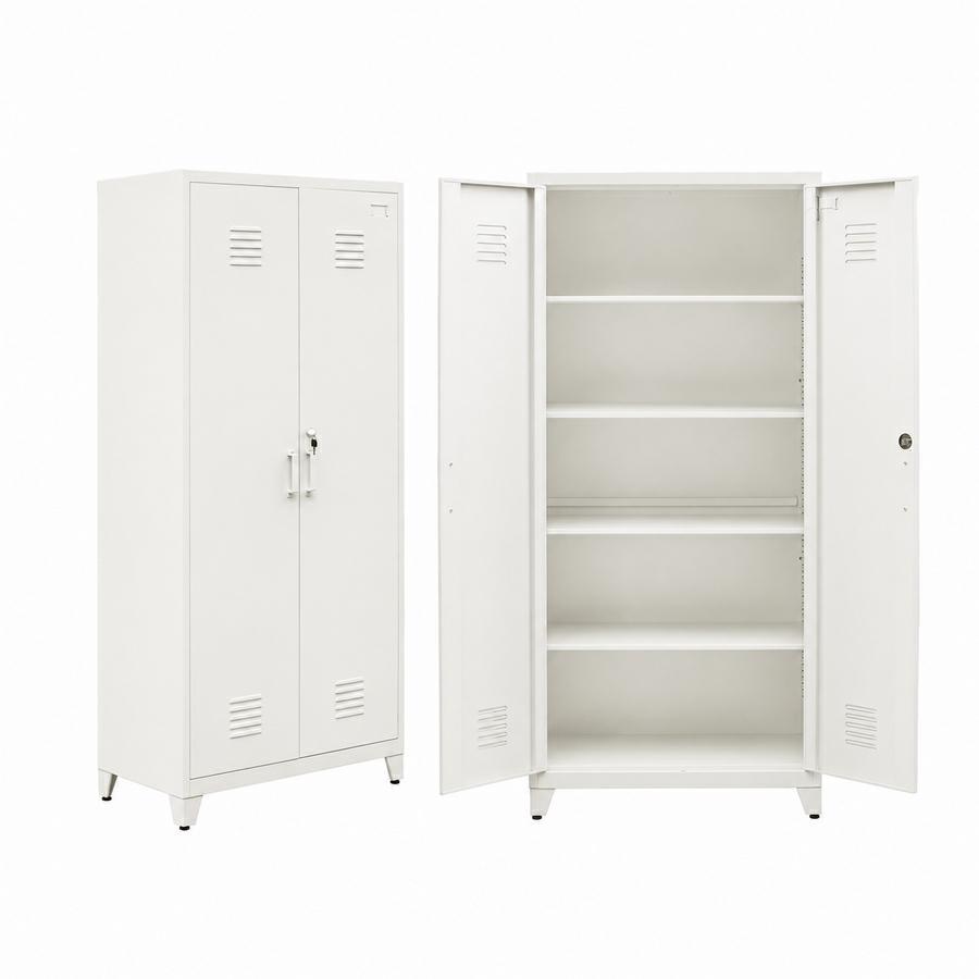 Armadio metallico bianco 2 ante con 5 ripiani 85x45x190 cm