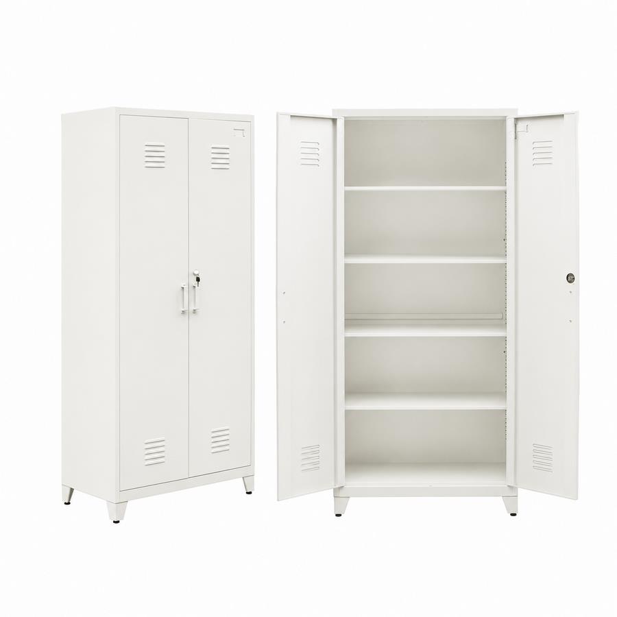 Armadio metallico bianco 2 ante con 5 ripiani 85x45x190 cm
