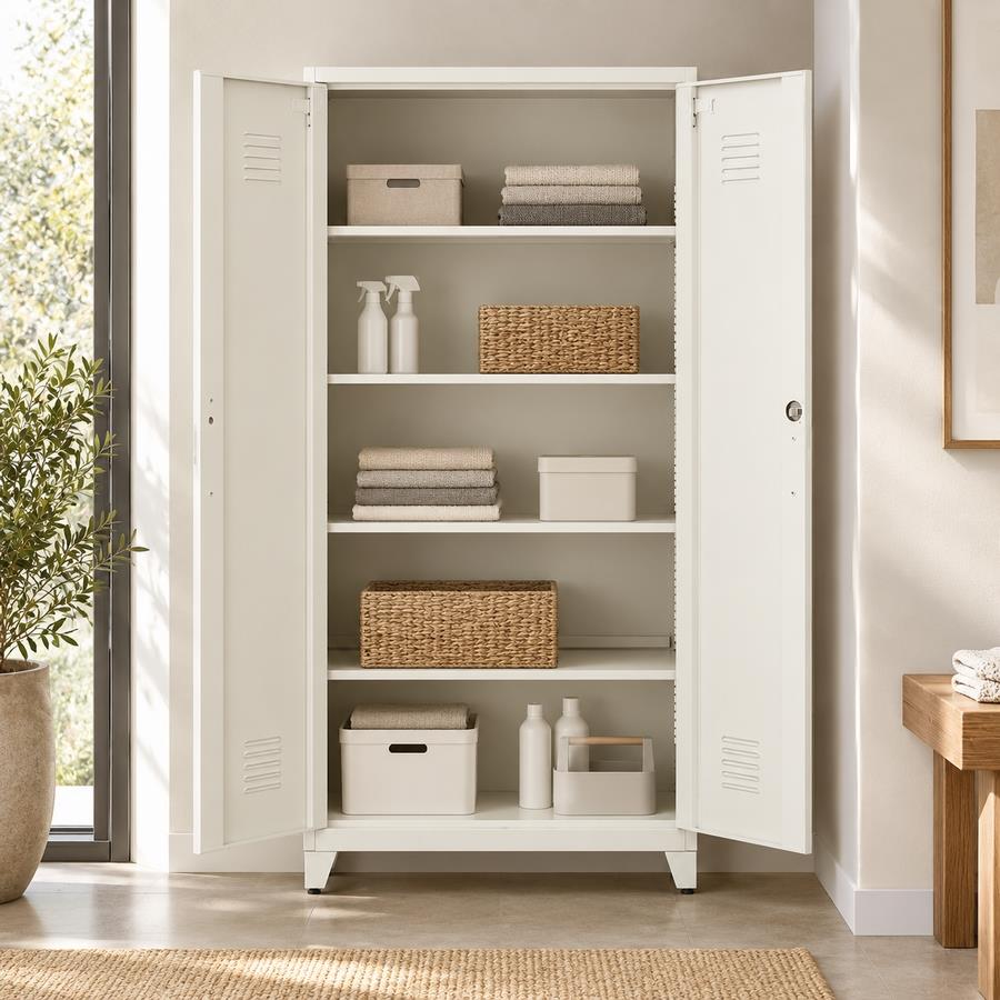 Armadio metallico bianco 2 ante con 5 ripiani 85x45x190 cm