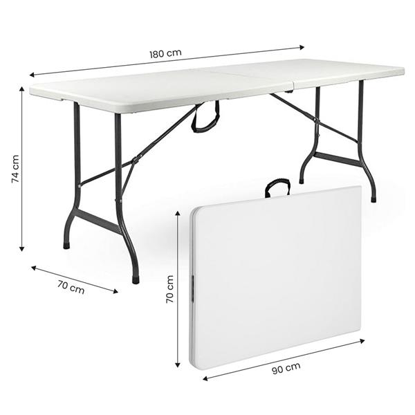 Tavolo pieghevole 180x70x74 cm bianco liscio