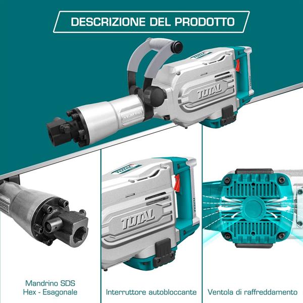 Martello demolitore SDS Hex da 1700W potenza 50J con 2 scalpelli e valigetta