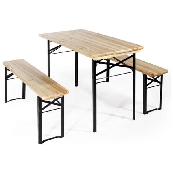 Set birreria con tavolo e due panche in legno per feste, sagre e giardino 117x57