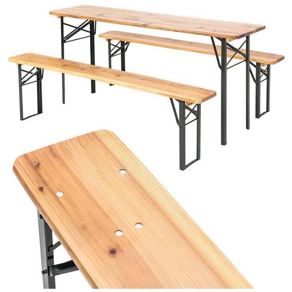 Set birreria con tavolo e due panche in legno per feste, sagre e giardino 117x57