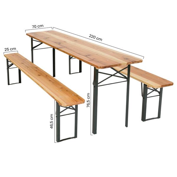 Tavolo birreria e due panche in legno 220x70