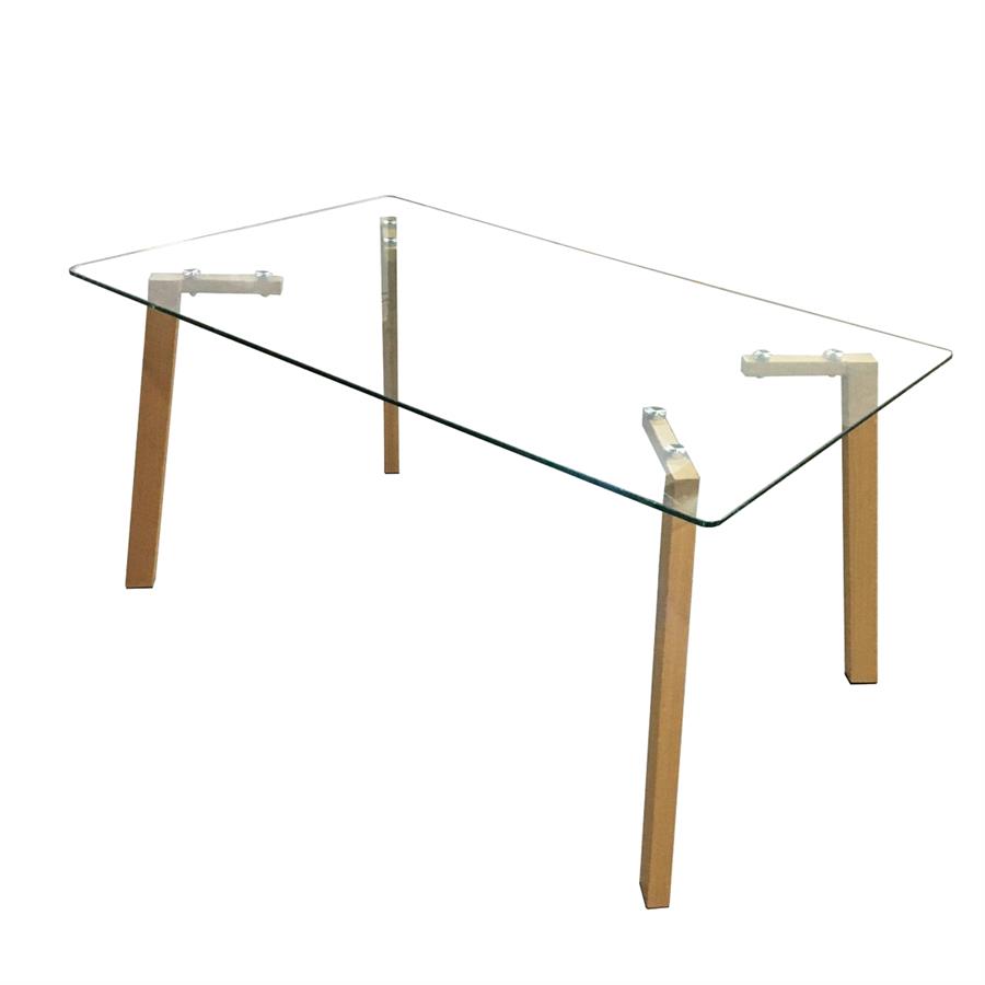 Tavolo vetro Zumba con gambe effetto legno 150x90