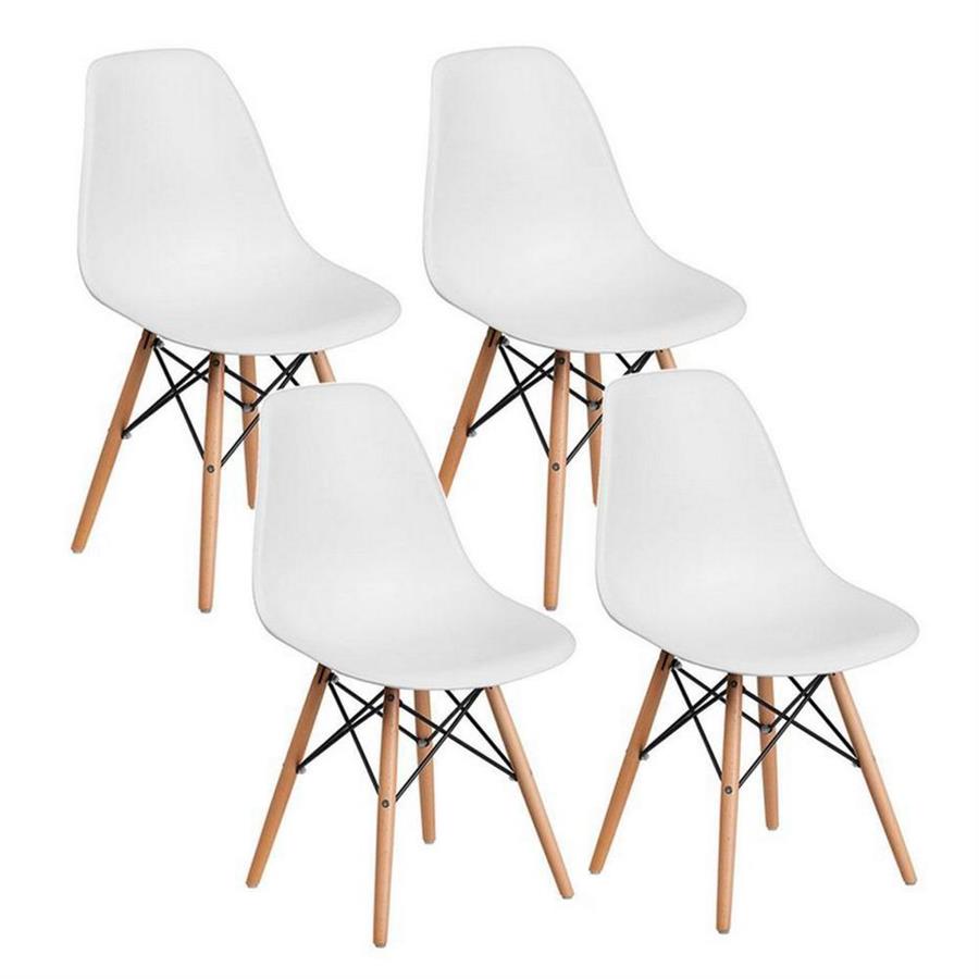 Sedie design moderno bianco con gambe legno set da 4 - Ester