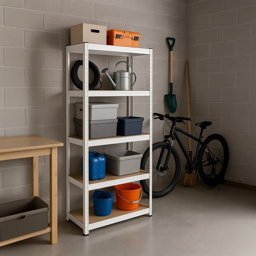 Scaffali In Metallo Scaffale Metallico Essential Bianco - 5 Ripiani MDF 875kg 180x90x40cm Scaffale Metallo Garage - 8