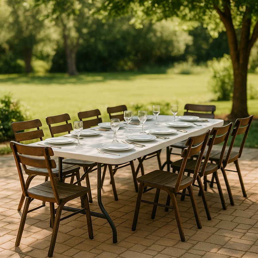 HomeZone Tavolo Pieghevole 1,8 Metri - Bianco, Portatile Per Feste, Giardino E Catering - Capacità 150 Kg