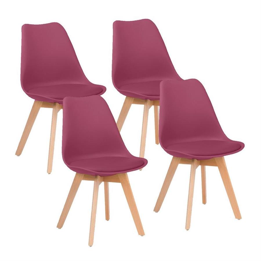 Sedia da cucina ergonomica gambe legno bordeaux 4 pz - Candice