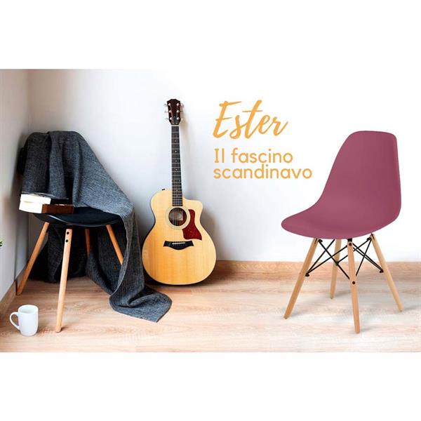Set 4 sedie design gambe legno bordeaux - Ester