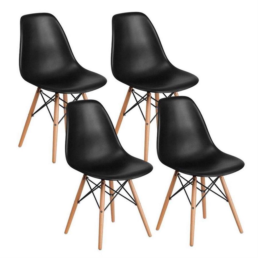 Set 4 sedie design nere con gambe in legno - Ester