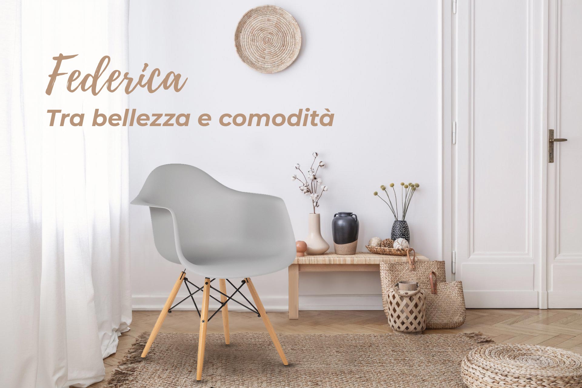 Sedia design colorata con gambe in legno