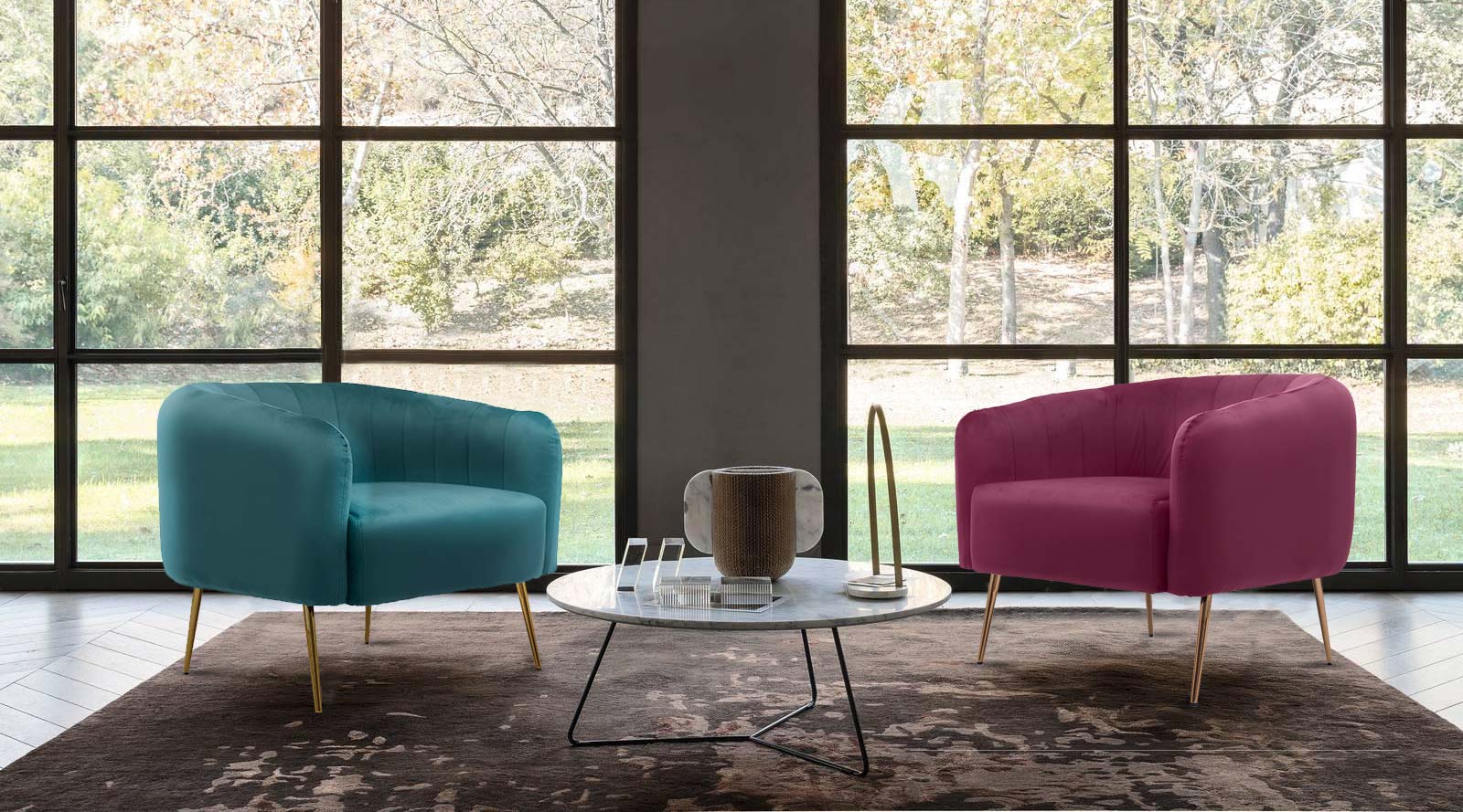 Poltroncina in velluto di design marrone